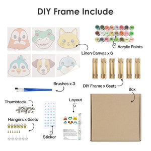 Peinture par numéros – Coffret de 6 toiles | Visages d’Animaux Mignons 3