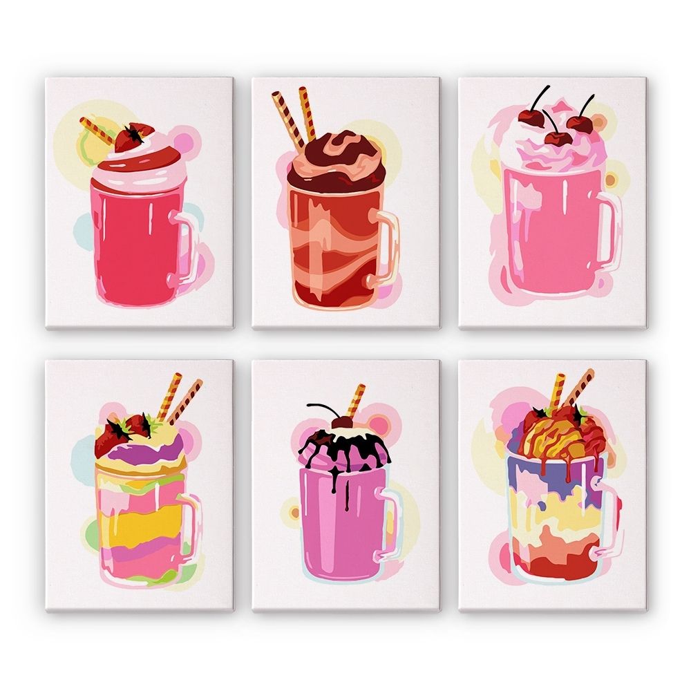 Peinture par numéros – Coffret de 6 toiles | Milkshakes Colorés Figured'Art