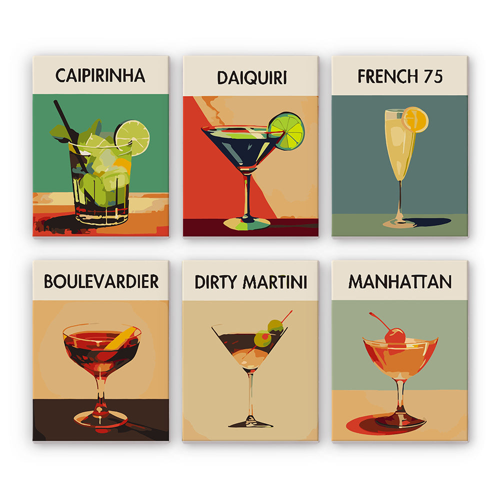 Peinture Par Numéros Cocktails - 6 Toiles 20x30 Cm - Kit Complet Avec Pinceaux Et Peintures Acryliques - Décoration Bar, Salon, Bureau - 5
