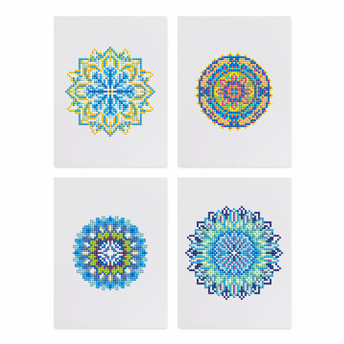Mini Diamond Painting 15x20cm (4 pièces) - Mandalas de Cristal en Bleu