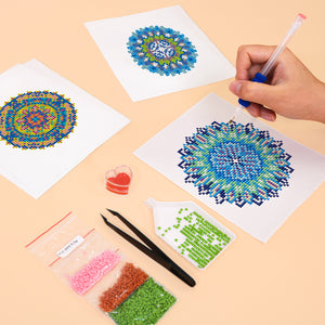 Mini Diamond Painting 15x20cm (4 pièces) - Mandalas de Cristal en Bleu