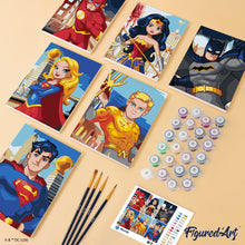 Charger l'image dans la galerie, Mini Série Peinture par Numéros 15x20cm (6 pièces) - Les Héros de la Justice League