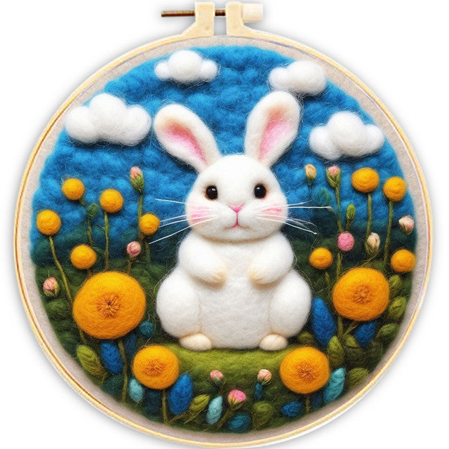 Kit Feutrage à l'aiguille - Lapin dans un Champ de Fleurs