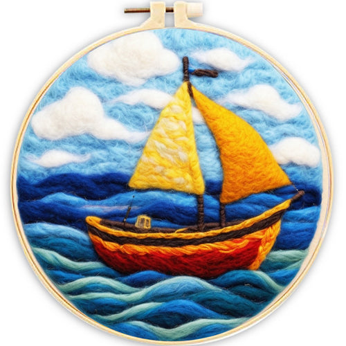 Kit Feutrage à l'aiguille - Bateau à voile jaune