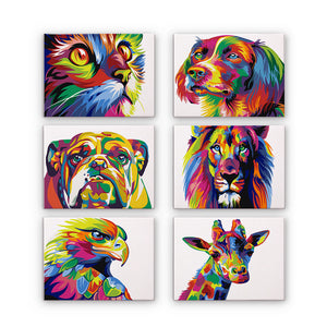 Mini Peinture par numéros 15x20cm (6 pièces) - Animaux Abstraits Colorés