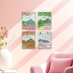 Mini Peinture par numéros 15x20cm (4 pièces) - Kit Artistique Printemps Été Automne Hiver