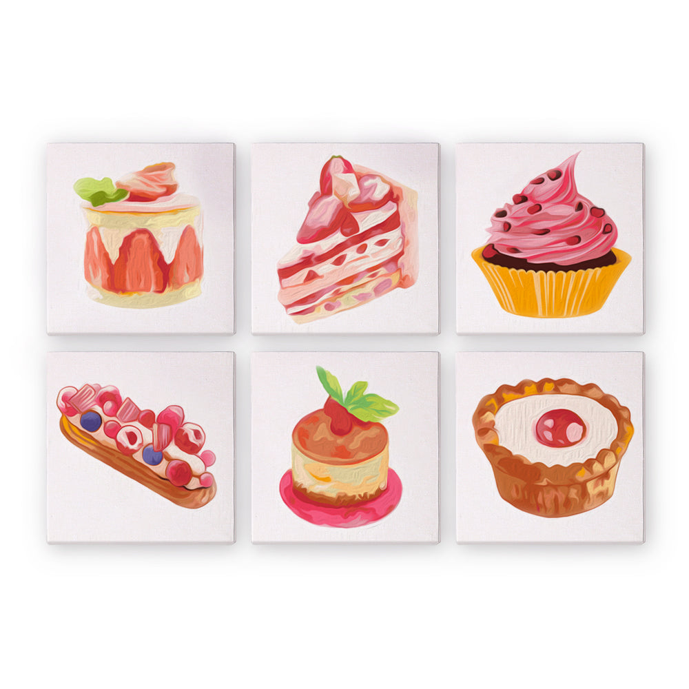 Mini Peinture par numéros 15x15cm (6 pièces) - Série Desserts Sucrés 1