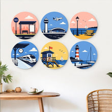 Charger l'image dans la galerie, Mini Série Peinture par Numéros - Disques Ø20cm (6 pièces) - Lieux à découvrir