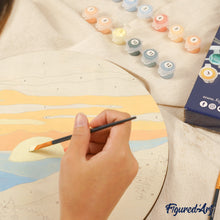 Charger l&#39;image dans la galerie, Peinture par Numéro sur Disque en Bois - Scène Hivernale au Coucher du Soleil