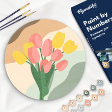 Charger l&#39;image dans la galerie, Peinture par Numéro sur Disque en bois - Bouquet de Tulipes