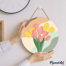 Charger l&#39;image dans la galerie, Peinture par Numéro sur Disque en bois - Bouquet de Tulipes