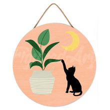 Charger l&#39;image dans la galerie, Peinture par Numéro sur Disque en bois - Chaton et Plante au clair de Lune