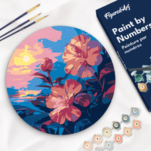 Charger l&#39;image dans la galerie, Peinture par Numéro sur Disque en bois - Hibiscus au coucher de soleil