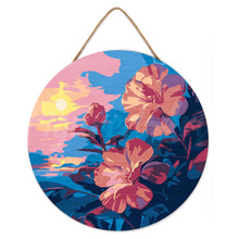 Charger l&#39;image dans la galerie, Peinture par Numéro sur Disque en bois - Hibiscus au coucher de soleil