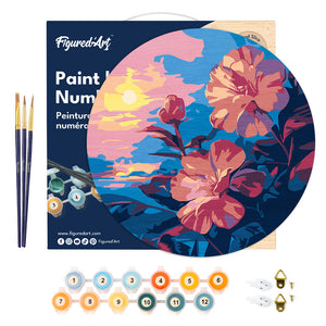 Peinture par Numéro sur Disque en bois - Hibiscus au coucher de soleil