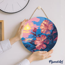 Charger l&#39;image dans la galerie, Peinture par Numéro sur Disque en bois - Hibiscus au coucher de soleil