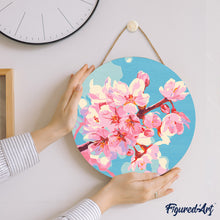 Charger l&#39;image dans la galerie, Peinture par Numéro sur Disque en bois - Fleurs de cerisier