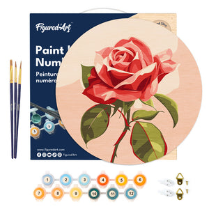 Peinture par Numéro sur Disque en bois - Rose rouge