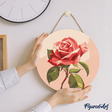 Charger l&#39;image dans la galerie, Peinture par Numéro sur Disque en bois - Rose rouge