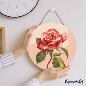 Peinture par Numéro sur Disque en bois - Rose rouge