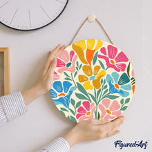 Charger l&#39;image dans la galerie, Peinture par Numéro sur Disque en bois - Motif floral coloré