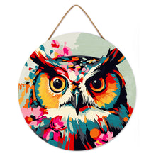 Charger l&#39;image dans la galerie, Peinture par Numéro sur Disque en bois - Hibou Fantaisie et Fleurs