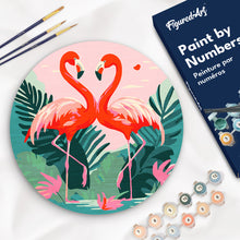 Charger l&#39;image dans la galerie, Peinture par Numéro sur Disque en bois - Flamants Roses Tropicaux