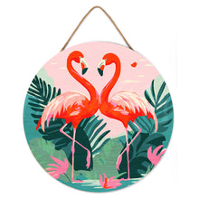 Charger l&#39;image dans la galerie, Peinture par Numéro sur Disque en bois - Flamants Roses Tropicaux