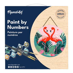 Peinture par Numéro sur Disque en bois - Flamants Roses Tropicaux