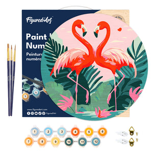 Peinture par Numéro sur Disque en bois - Flamants Roses Tropicaux