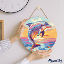 Charger l&#39;image dans la galerie, Peinture par Numéro sur Disque en bois - Dauphin