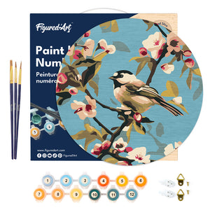 Peinture par Numéro sur Disque en bois - Oiseau sur une branche