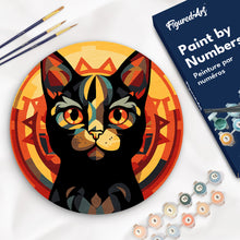 Charger l&#39;image dans la galerie, Peinture par Numéro sur Disque en bois - Chat noir Art Déco