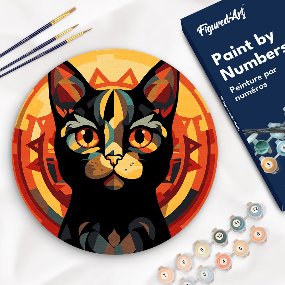 Peinture par Numéro sur Disque en bois - Chat noir Art Déco