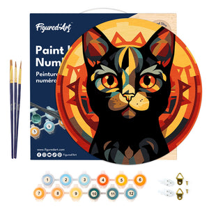 Peinture par Numéro sur Disque en bois - Chat noir Art Déco