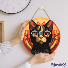 Charger l&#39;image dans la galerie, Peinture par Numéro sur Disque en bois - Chat noir Art Déco