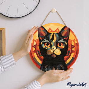 Peinture par Numéro sur Disque en bois - Chat noir Art Déco