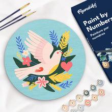 Charger l&#39;image dans la galerie, Peinture par Numéro sur Disque en bois - Oiseau et fleurs