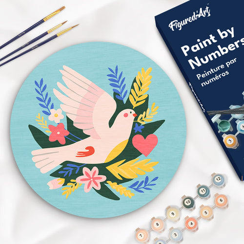 Peinture par Numéro sur Disque en bois - Oiseau et fleurs