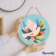 Charger l&#39;image dans la galerie, Peinture par Numéro sur Disque en bois - Oiseau et fleurs