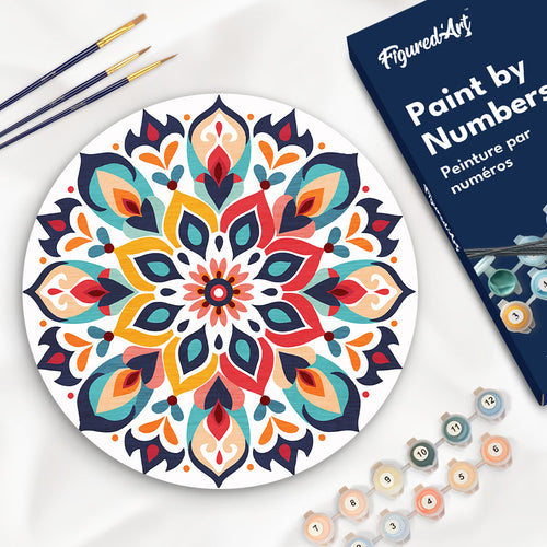 Peinture par Numéro sur Disque en bois - Mandala floral