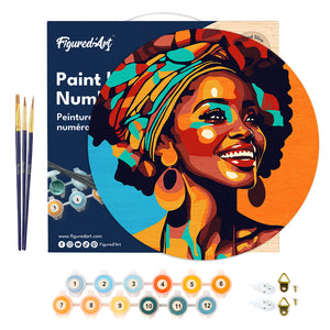 Peinture par Numéro sur Disque en bois - Reine Africaine Pop Art