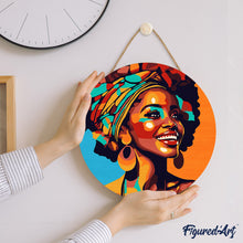 Charger l&#39;image dans la galerie, Peinture par Numéro sur Disque en bois - Reine Africaine Pop Art