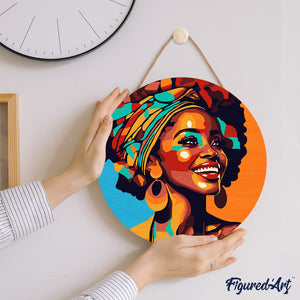 Peinture par Numéro sur Disque en bois - Reine Africaine Pop Art