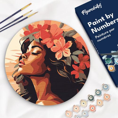 Peinture par Numéro sur Disque en bois - Femme florale