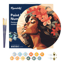 Charger l&#39;image dans la galerie, Peinture par Numéro sur Disque en bois - Femme florale