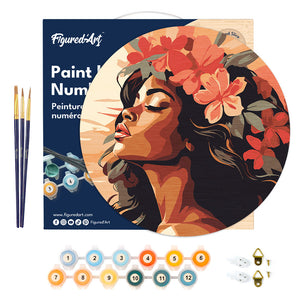 Peinture par Numéro sur Disque en bois - Femme florale