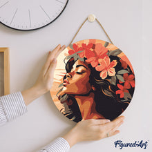 Charger l&#39;image dans la galerie, Peinture par Numéro sur Disque en bois - Femme florale