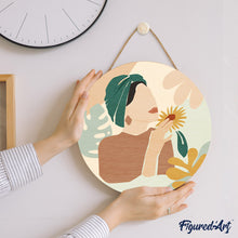 Charger l&#39;image dans la galerie, Peinture par Numéro sur Disque en bois - Femme au Turban vert