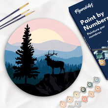 Charger l&#39;image dans la galerie, Peinture par Numéro sur Disque en bois - Cerf majestueux et Paysage